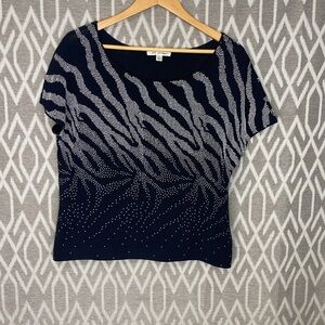 St. John Navy and Silver Scoop Neck Sweater